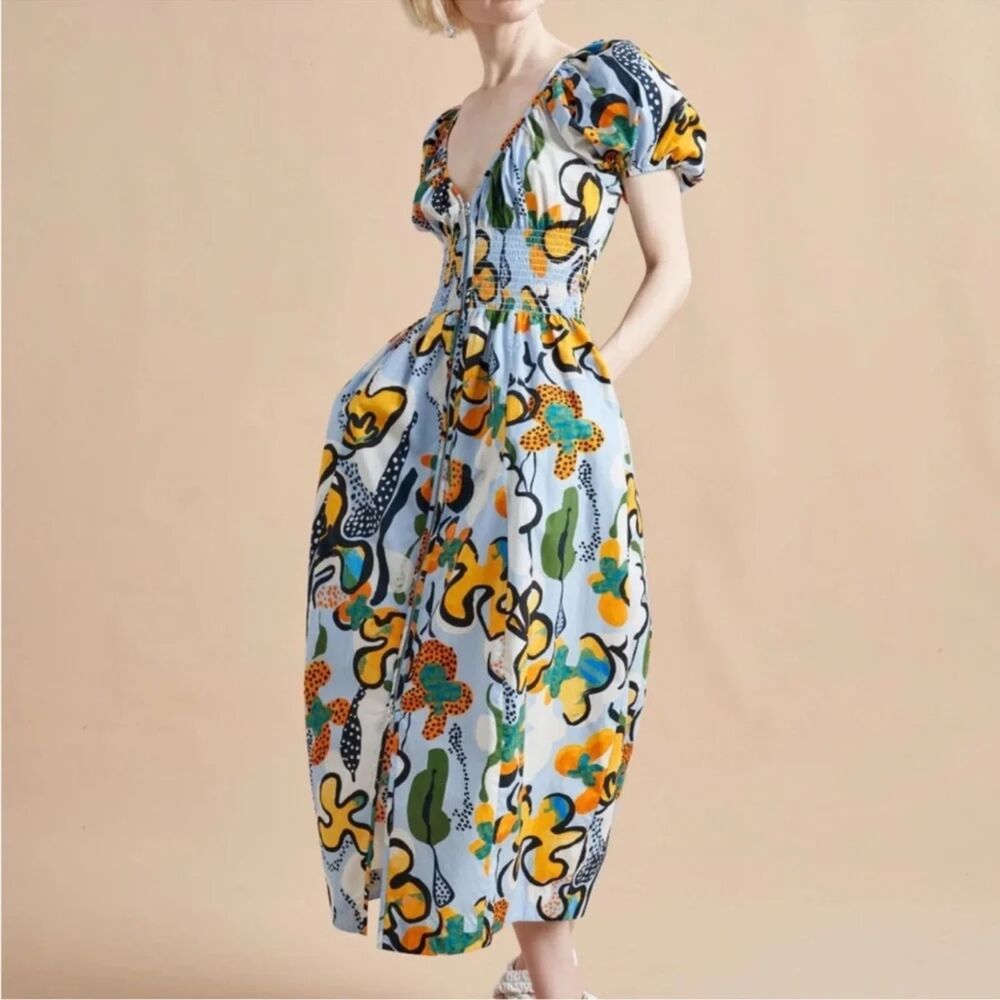 La Ligne Celina Dress in Blue Floral L